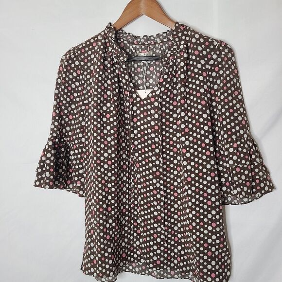 Tyler Boe Polk‎ a dot bell sleeve 100% Silk blouse NWT - Picture 1 of 7